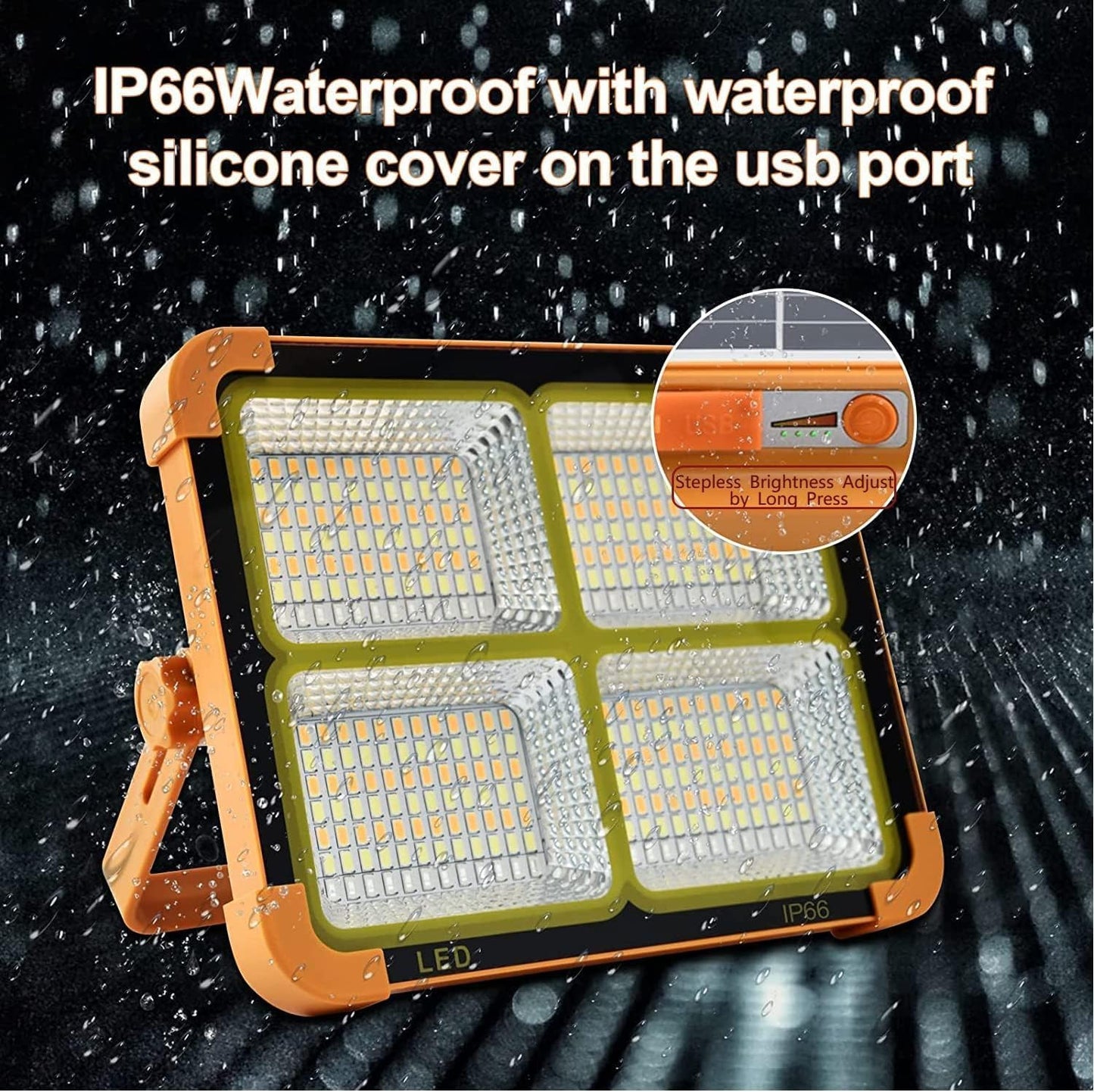Portable LED Work Light, 1000LM Solar & USB Rechargeable