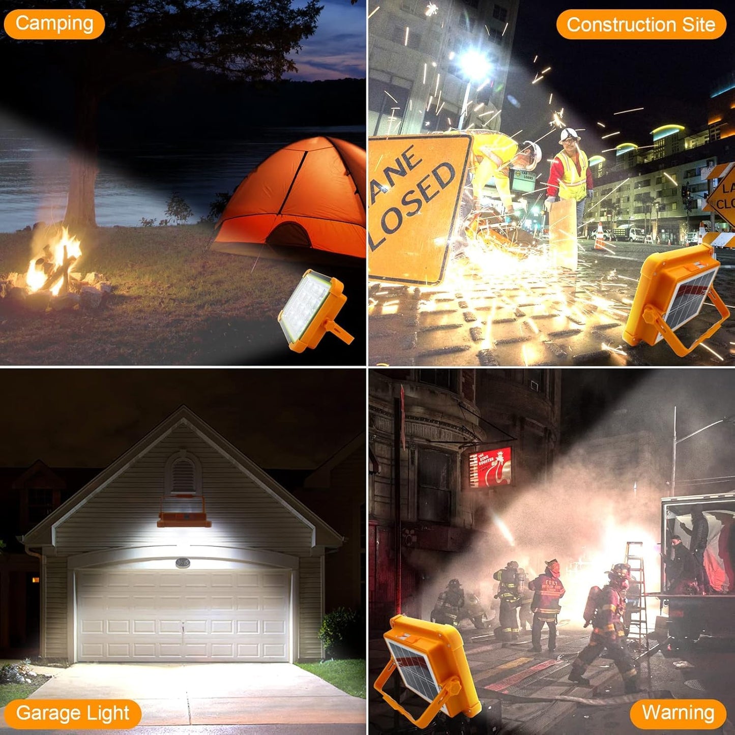Portable LED Work Light, 1000LM Solar & USB Rechargeable