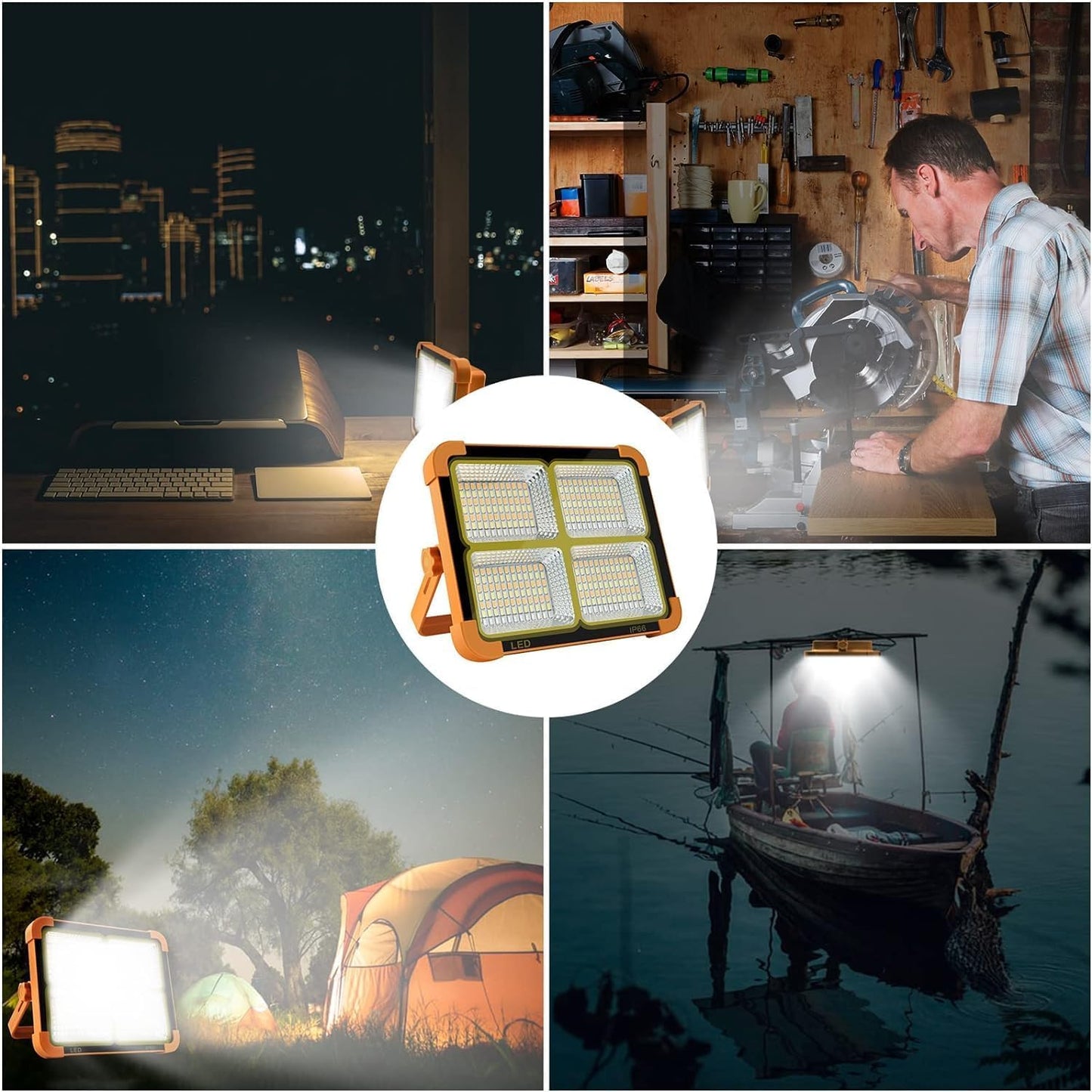 Portable LED Work Light, 1000LM Solar & USB Rechargeable