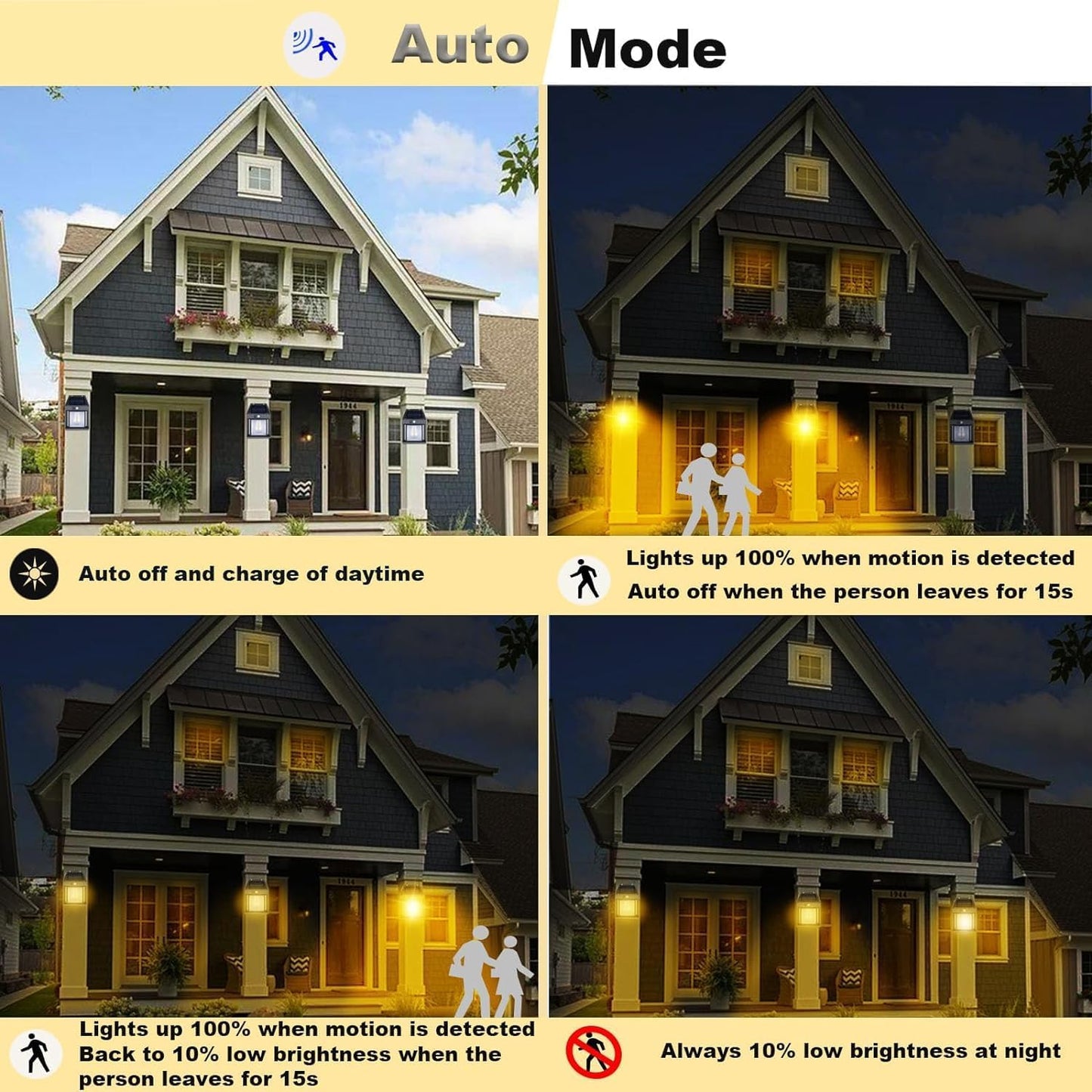 Solar Wall Lights Outdoor | Motion Sensor Waterproof LED Light, Pack (4 )pcs
